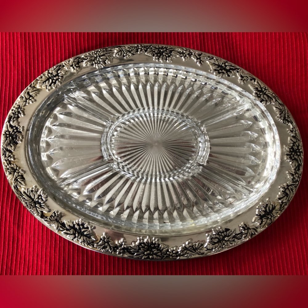 Vintage Godinger Silver-Plated & Glass Relish  Tray